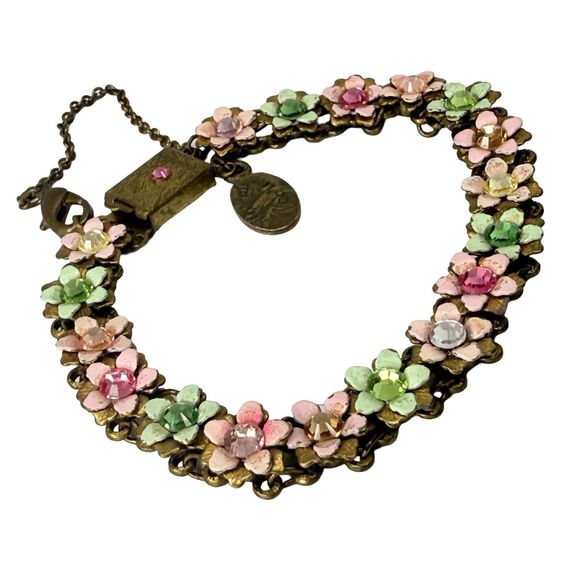 Michael Negrin Flower Bracelet 7" Multicolored Rhinestone Spring Jewelry - Picture 4 of 13
